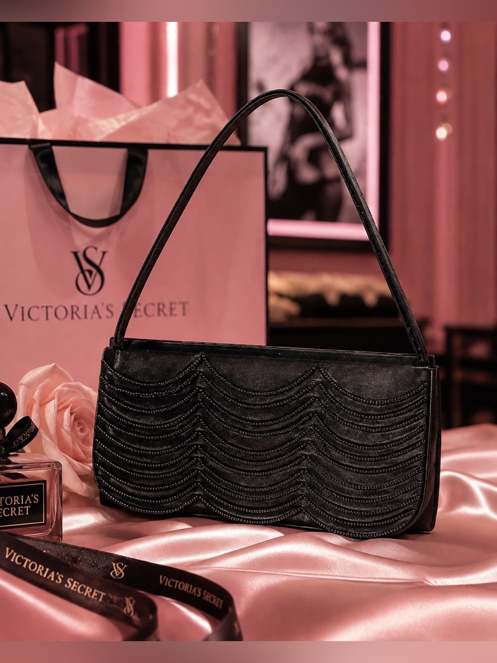 Victoria’s Secret | Black Beaded Wave Evening Clutch